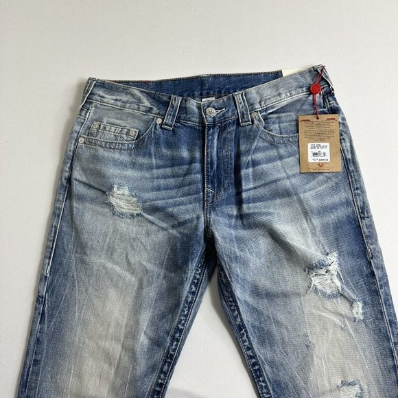 TRUE RELIGION BRAND JEANS SKINNY No FLAP Light Wash Distressed Mens Size 36 $229 - Picture 4 of 12
